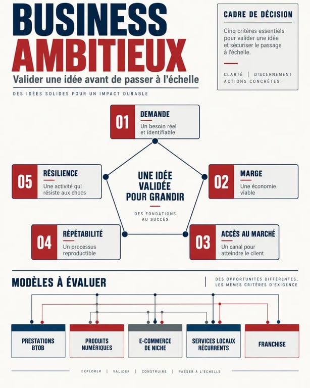 Infographie sur les critères d’un business ambitieux et les modèles entrepreneuriaux