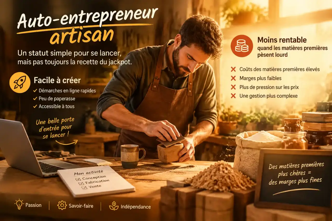 Auto-entrepreneur artisan : facile à créer, moins rentable quand les matières premières pèsent lourd
