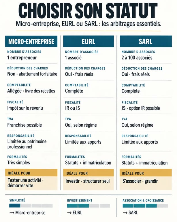 Infographie comparative micro entreprise SARL et EURL