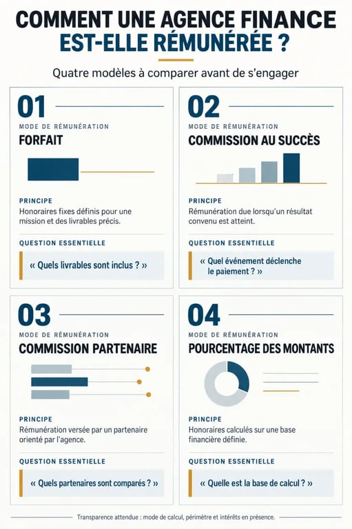 Infographie des modes de rémunération d’une agence finance