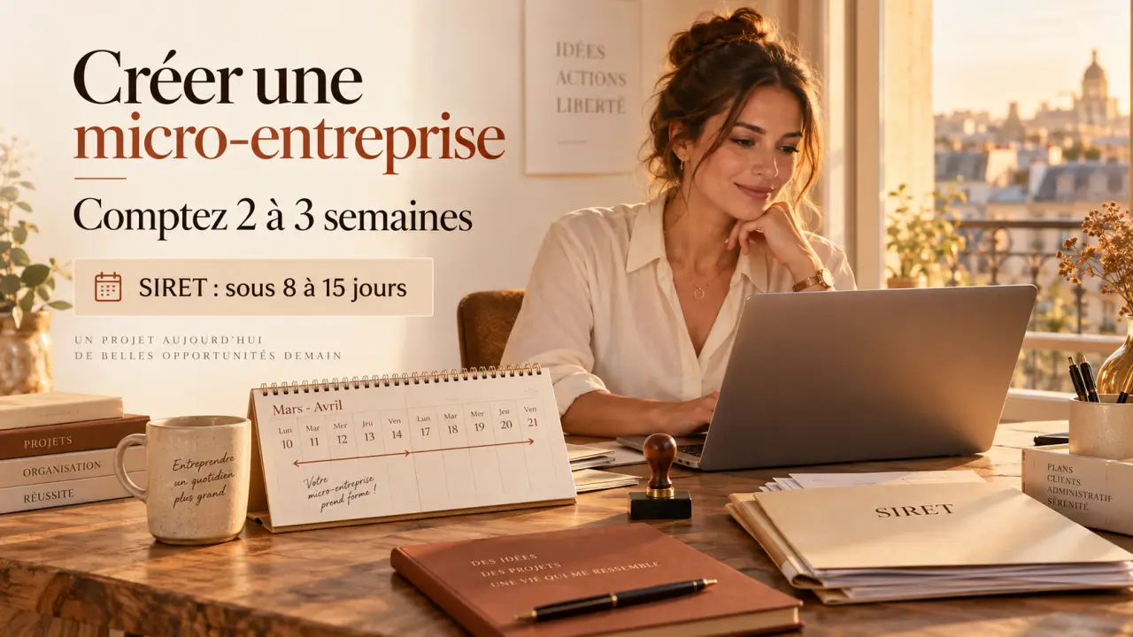 Créer une micro-entreprise prend 2 à 3 semaines, avec un SIRET sous 8 à 15 jours